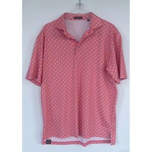 Castaway Nantucket Island Mens M Floral Print Polo Shirt Pink Orange Blue Cotton